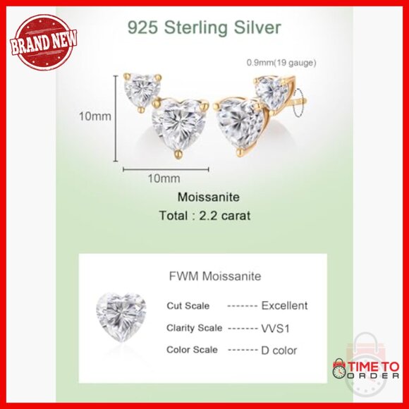 2.20Ct Round Cut Moissanite Push Back Flower Stud Earrings  Sterling Silver Moissanite Stud Earrings 2.20ct D VVS1 Anniversary Gift
